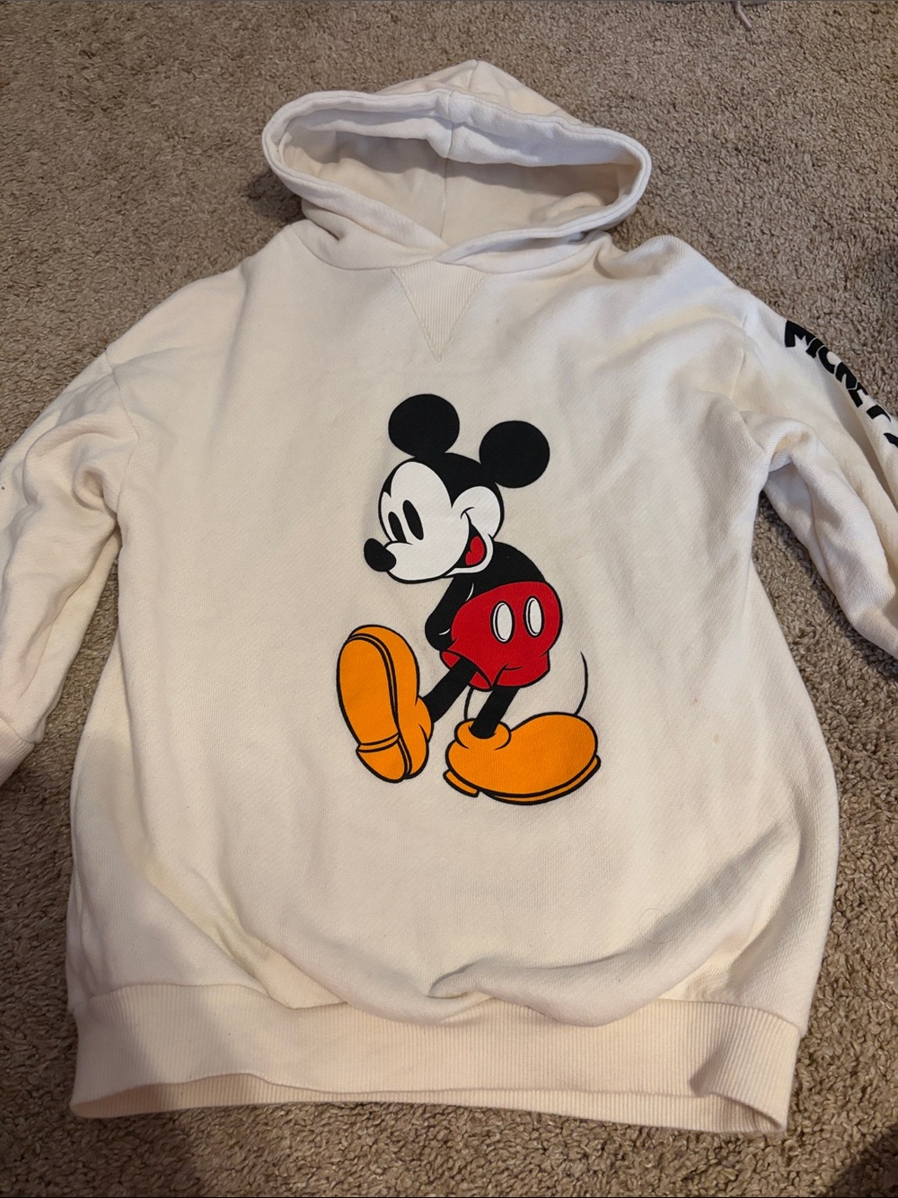 ZARA KIDS 12-18 Months Mickey Mouse Graphic Hoodie - Cream with Red & Yellow